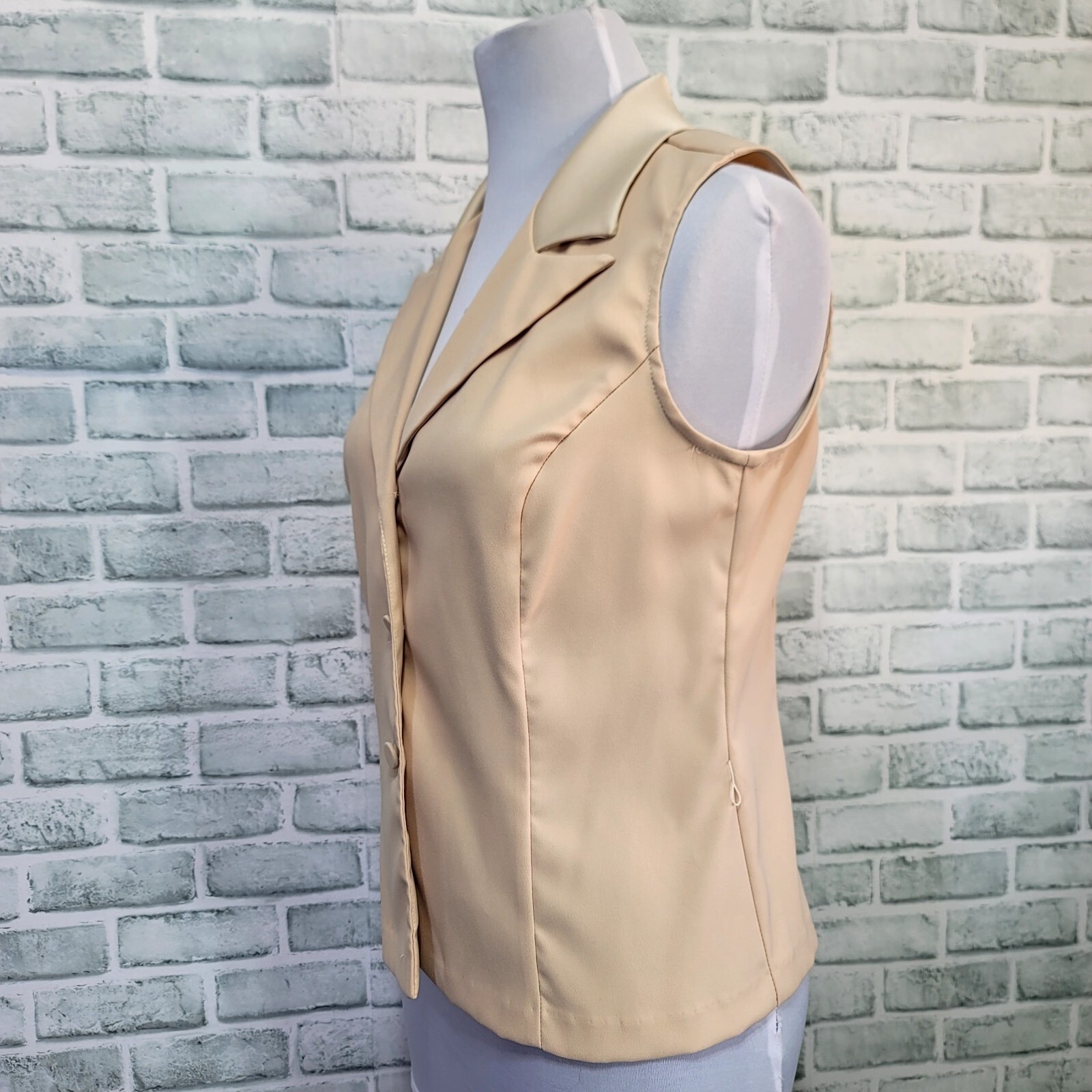 Vintage 90s Alyn Paige Womens 13/14 Cream Sleeveless Collared Vest & Pant Suit
