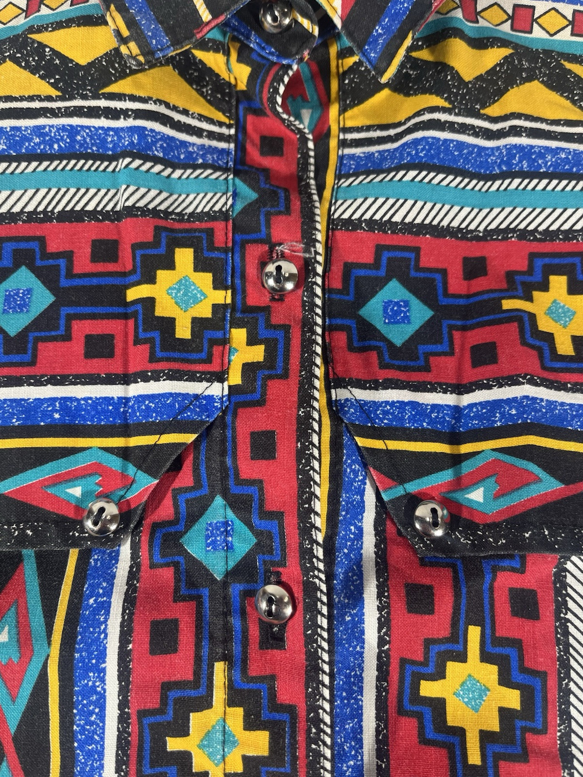 Vintage Banjo Women’s Western Crop Top Shirt Sz M Aztec Print Rodeo Barrel Race