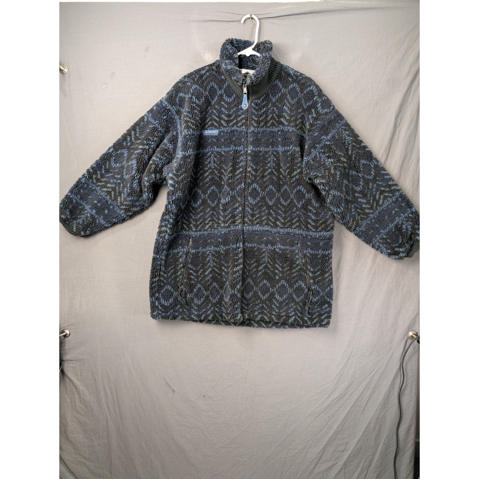 Columbia Womens Vintage Fleece Jacket Blue Geometric Full Zip Made in USA L