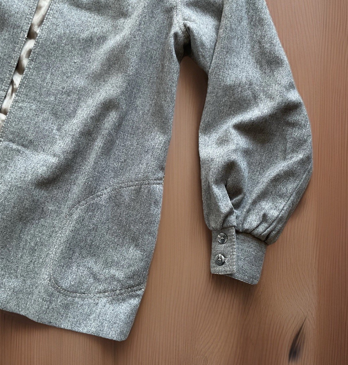 VTG 60s-70s PATTY WOODARD Women’s L Gray Wool Gabardine Belted Lined Jacket