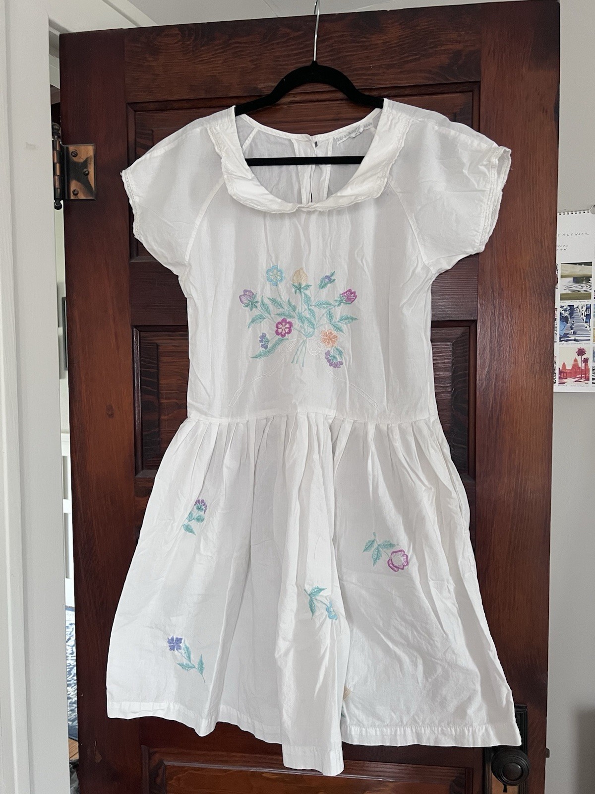 Vintage ‘karavan Dress Kode’ 100% Cotton With Floral Embroidery And Pockets