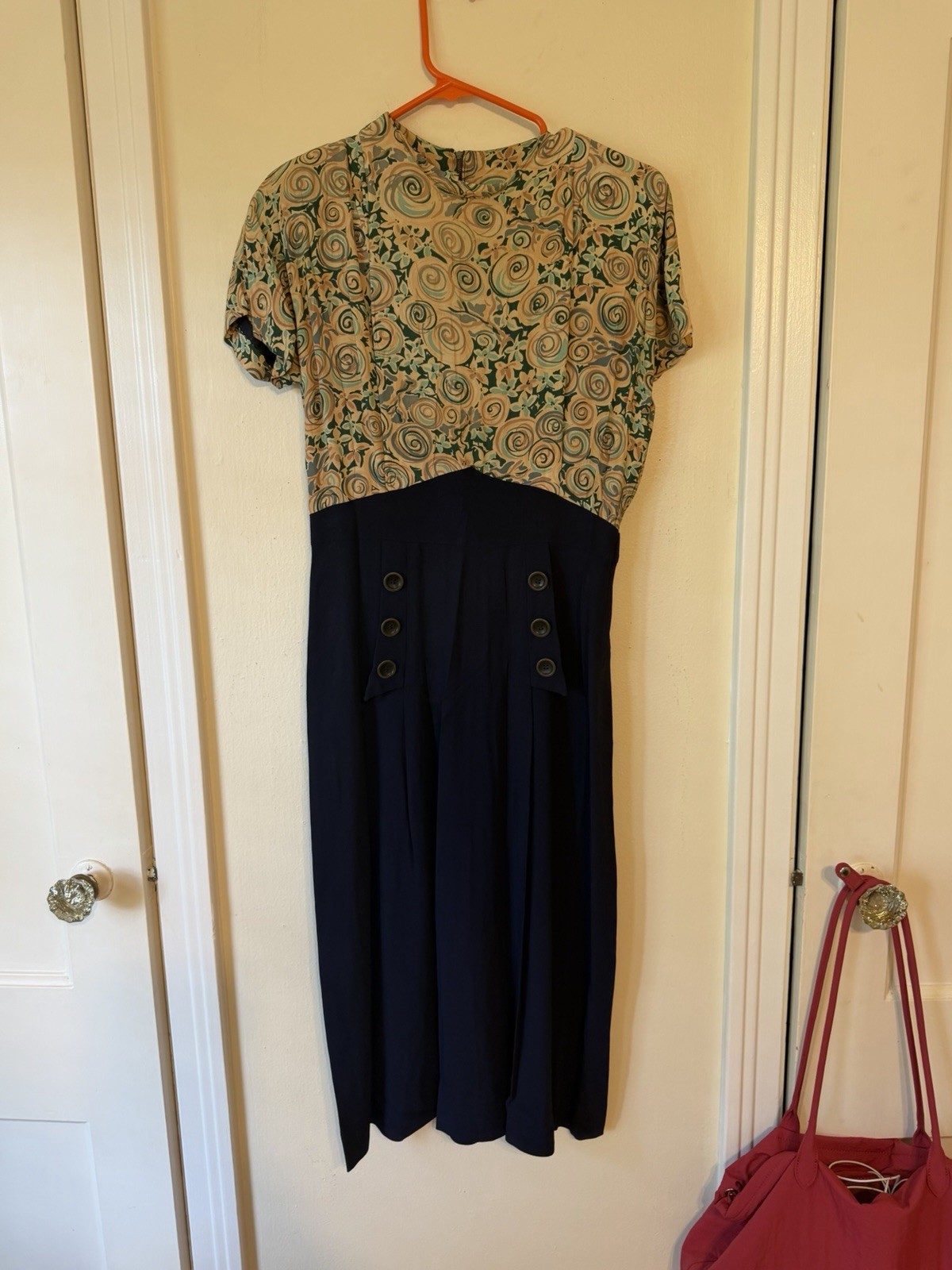Vintage Navy 2 Piece Dress Jacket Set Matching Suit Midi Dress Secretary 80s Era