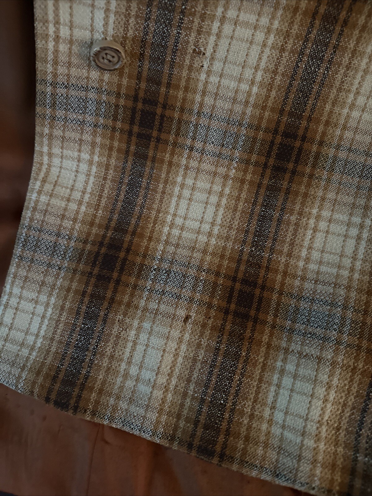 Jacques Tiffeau 60s Brown Tones Wool Blanket Plaid Coat & Pleated Skirt Set S