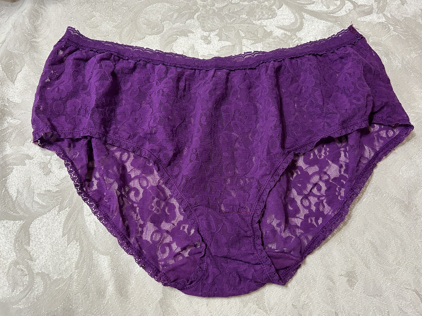 Vtg Unbranded 13J001X Beautiful Sheer Floral Stretch Lace 2X Plum Panties #60