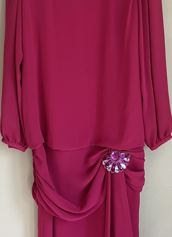 Vintage Ursula Dress Chiffon Cocktail Sequin Golden 1980s 1990s Womens Size 10