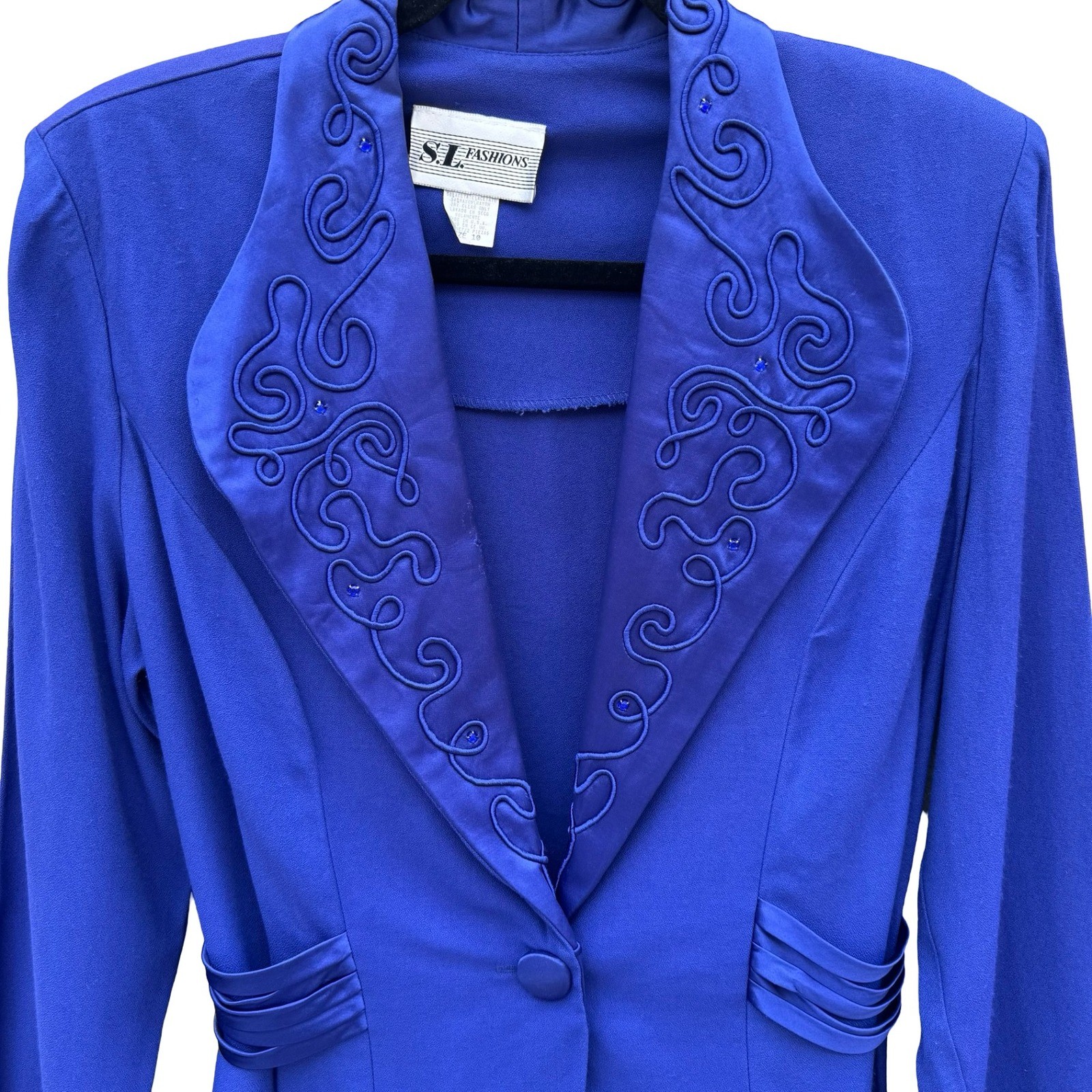 SL Fashions Vintage Royal Blue Dress and Blazer Set Size 10 Soutache Beaded USA