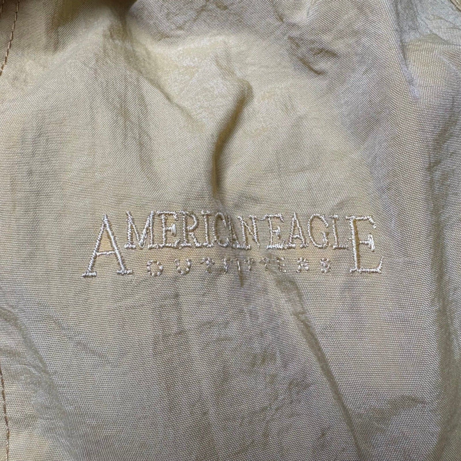 Vintage American Eagle Mustard Yellow Nylon Field Jacket Stowaway Hood Womens M