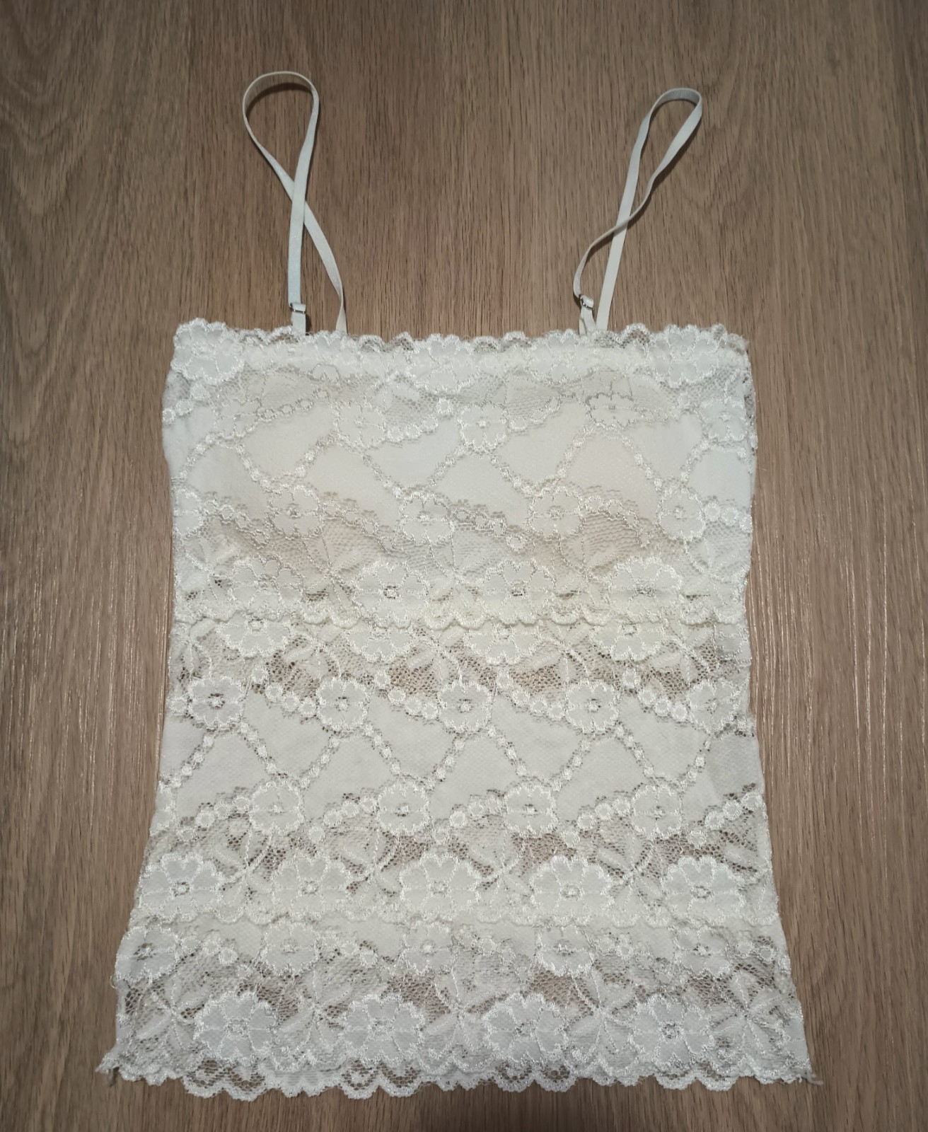 Vtg 80s Stretchy Sheer Chantilly Lace Padded White Cami Top bustier XS