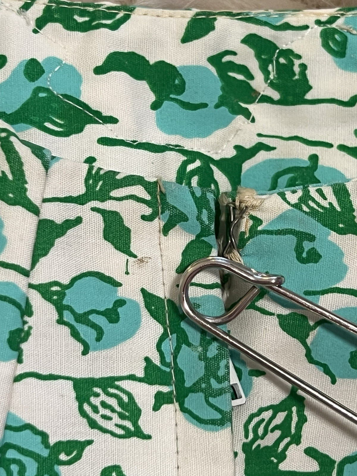 Vintage 1960s Lilly Pulitzer Dress Blue & Green Florals Rickrack Trim Tie Back