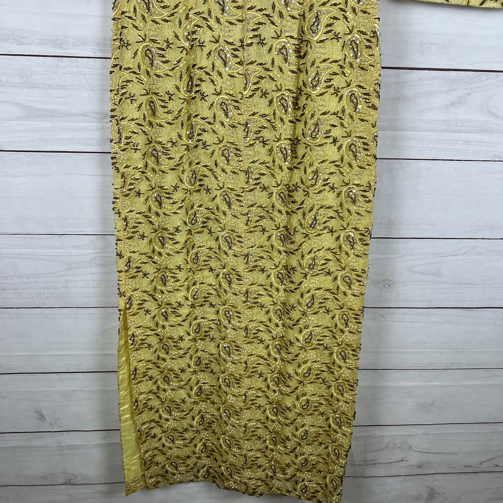 Vintage 50s 60s Charles & Co. Gold Beaded Dress and Jacket Both Size 36