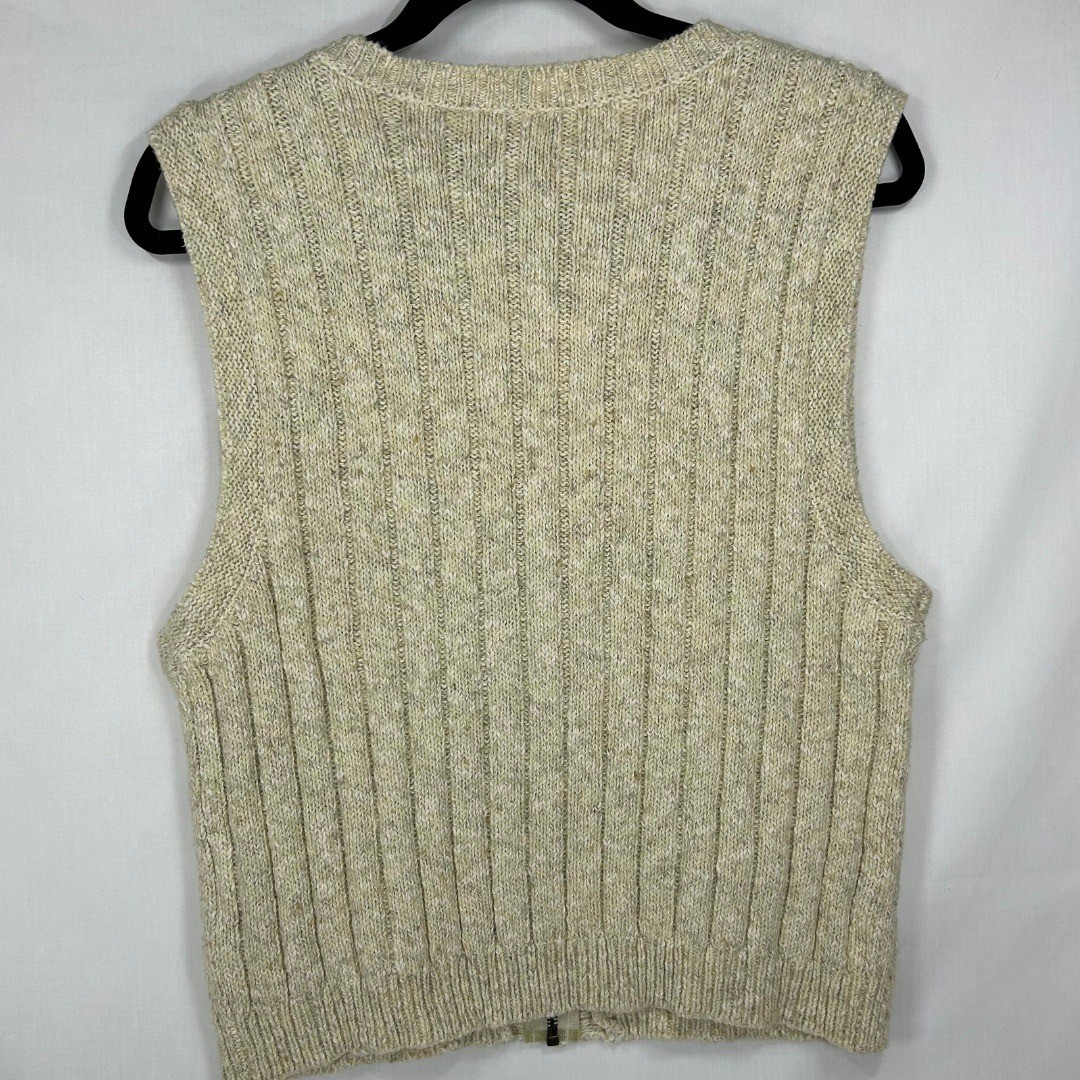 Vintage Lizwear Cable Knit Zip Front Sweater Vest – Cream Wool Blend Pockets (M)