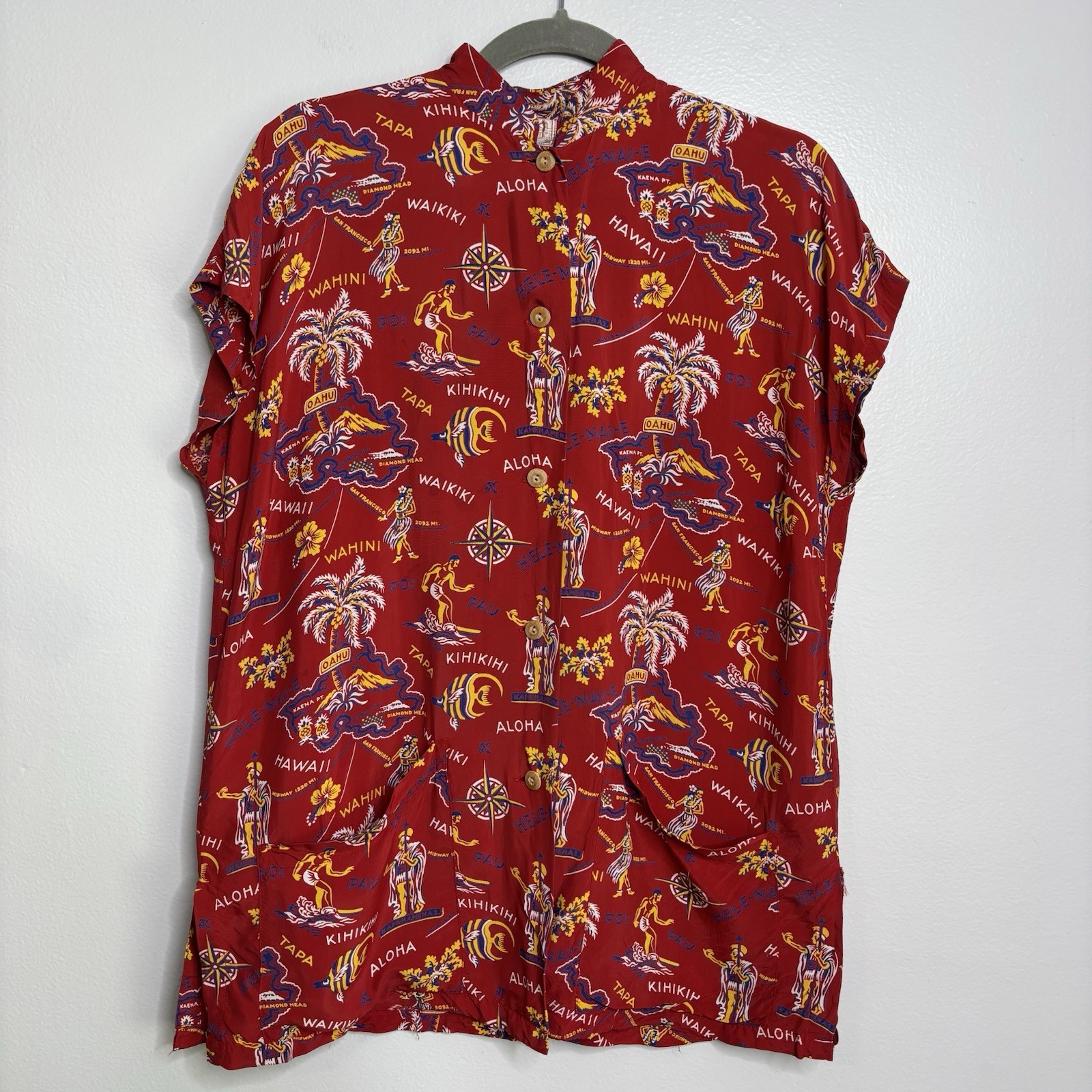 Vintage Waikiki Sports 50’s Red Hawaiian Teatimer Aloha Shirt