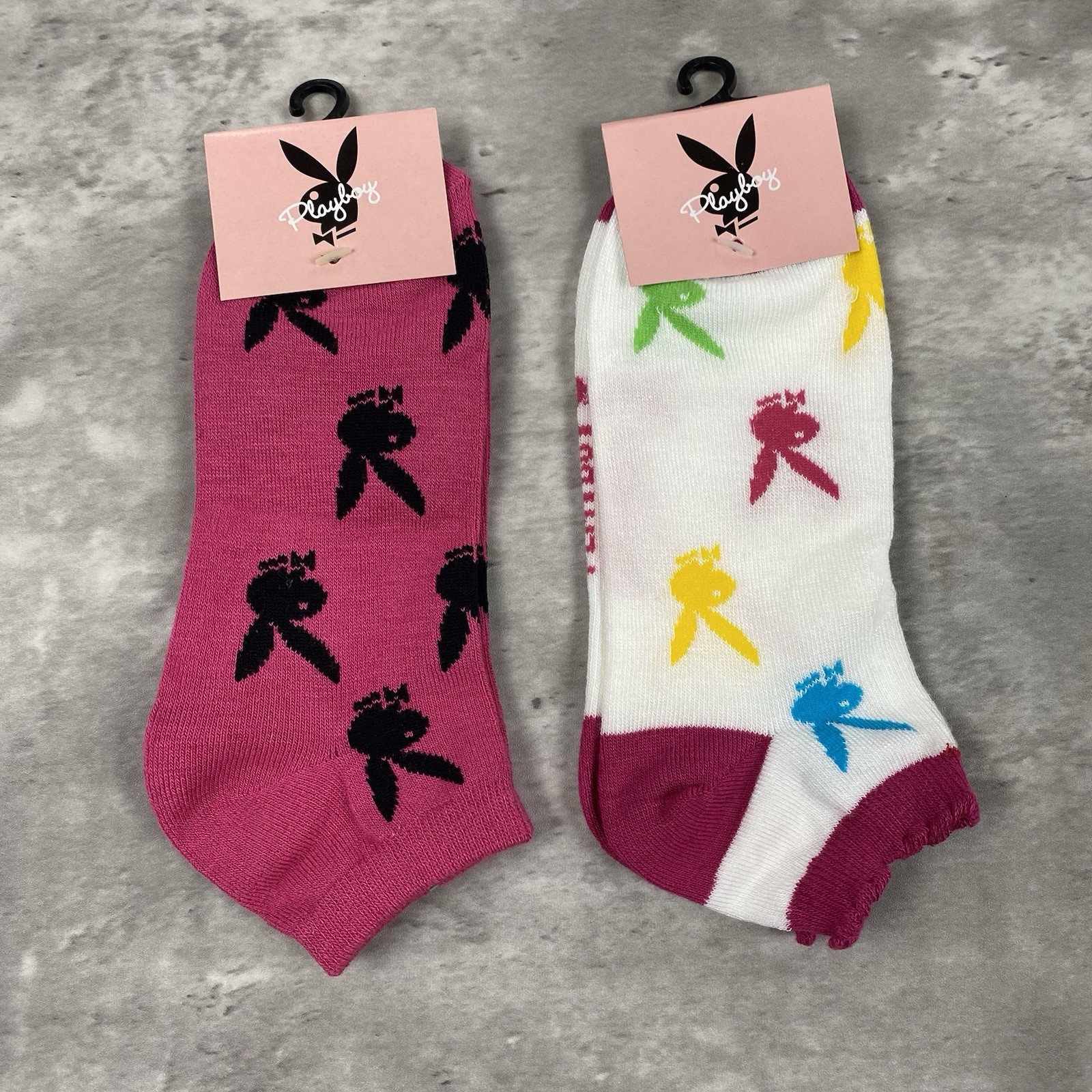 vintage PLAYBOY BUNNY SOCKS 2 PAIRS Y2K 2004 ankle DARK PINK MULTICOLOR womens D