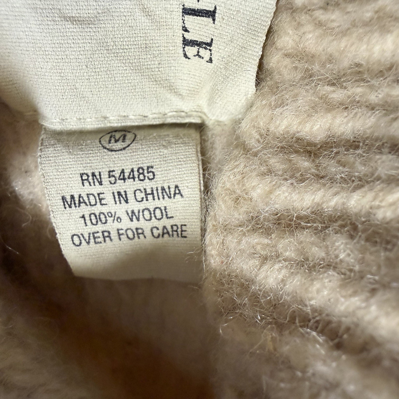 VTG American Eagle Beige 100% Wool Cable Knit Fisherman Sweater Handknit Size M