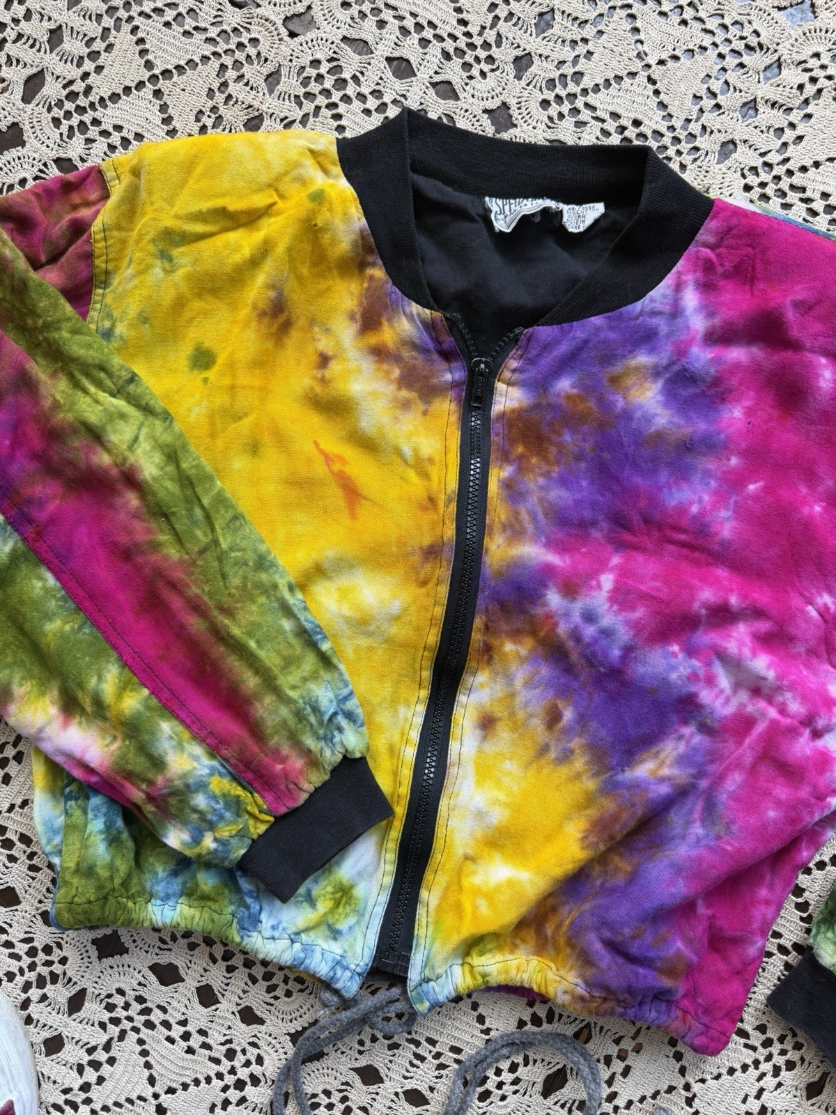 Vintage ‘80s ‘90s Tie Dye Bomber Jacket Soft Rayon India S/M/L