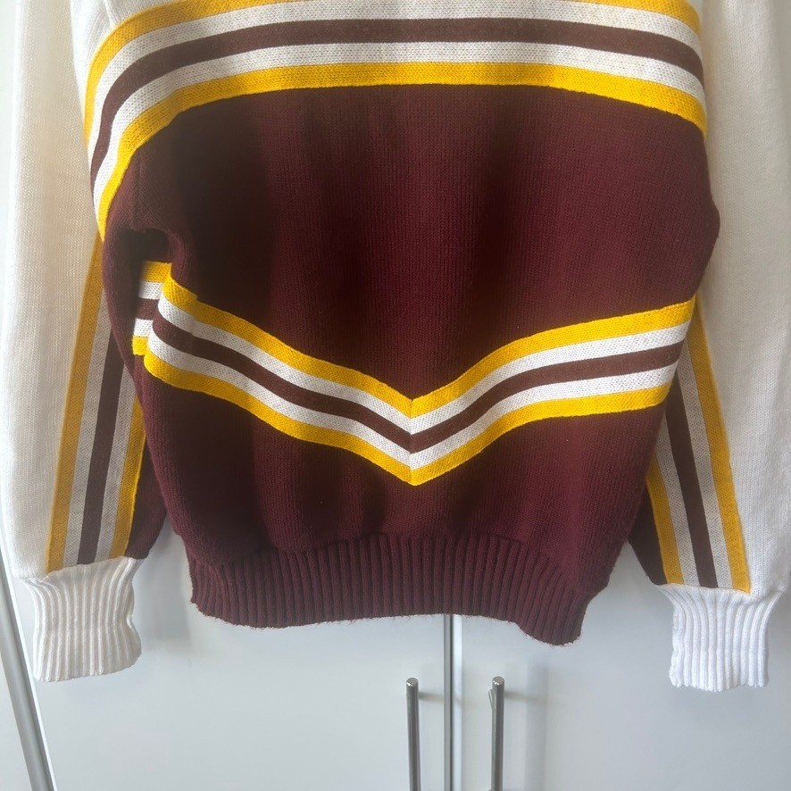 Vintage Hatchers Mfg RHS Cheerleader Sweater Maroon Gold White Stripe Large USA