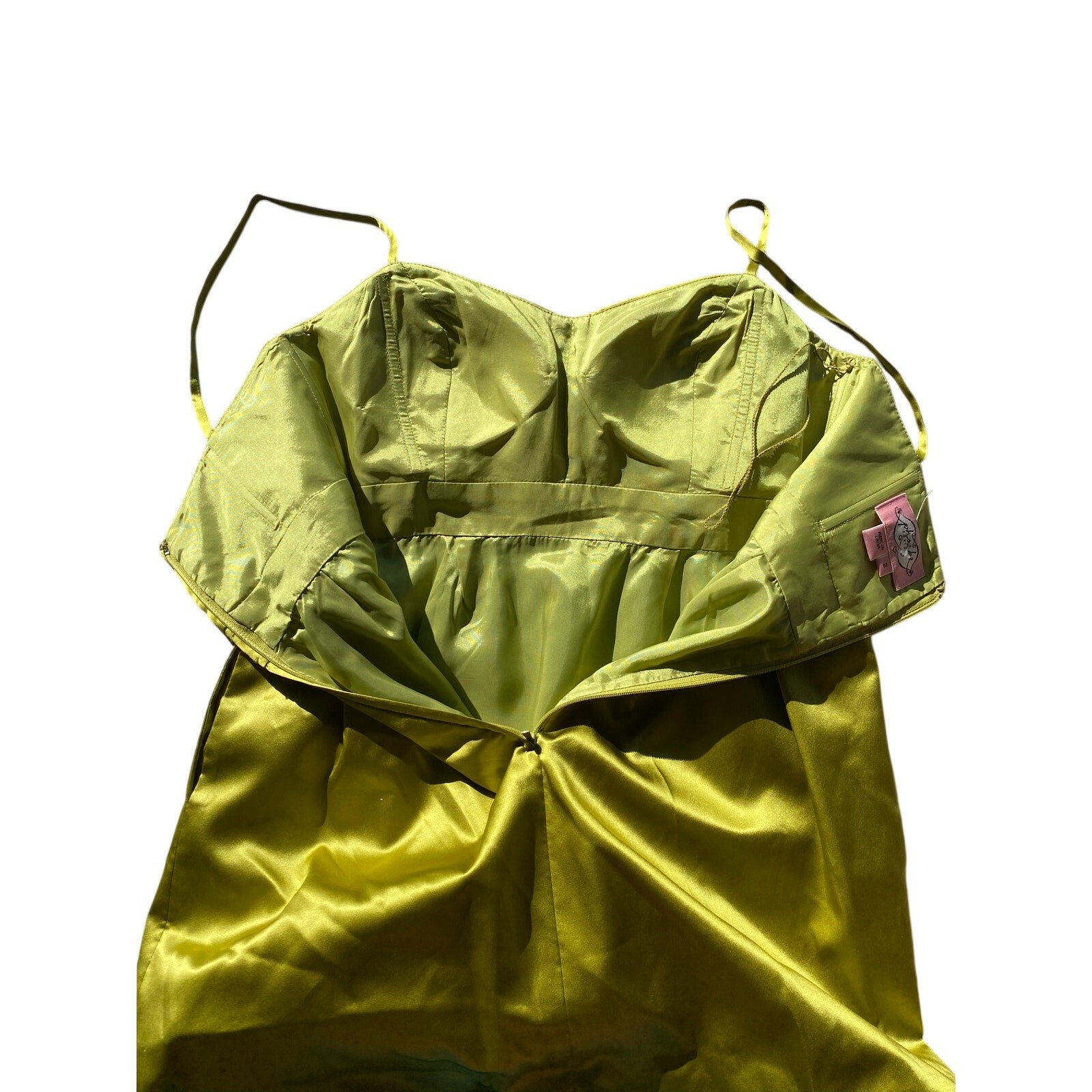 Y2k Chartreuse Green Silk Mini Dress Preppy Phoebe Couture Blue Bow Bratz Doll