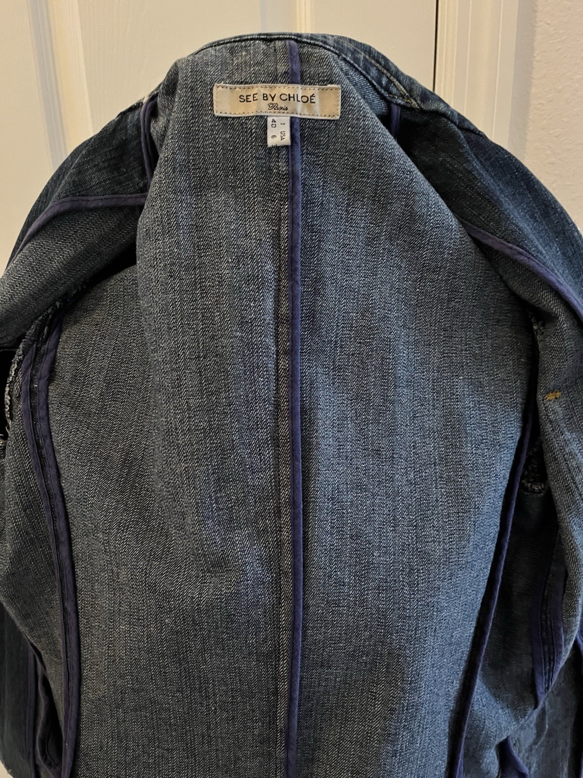 Vintage SEE BY CHLOÉ Paris Denim Jacket with Button Badges, Size 36 (French)