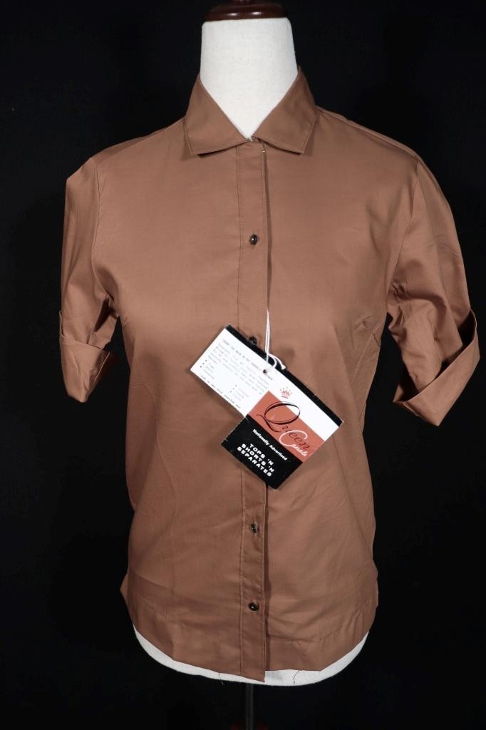 Vintage Deadstock 1950’s Brown Cotton Blouse Size Small Excellent Condition