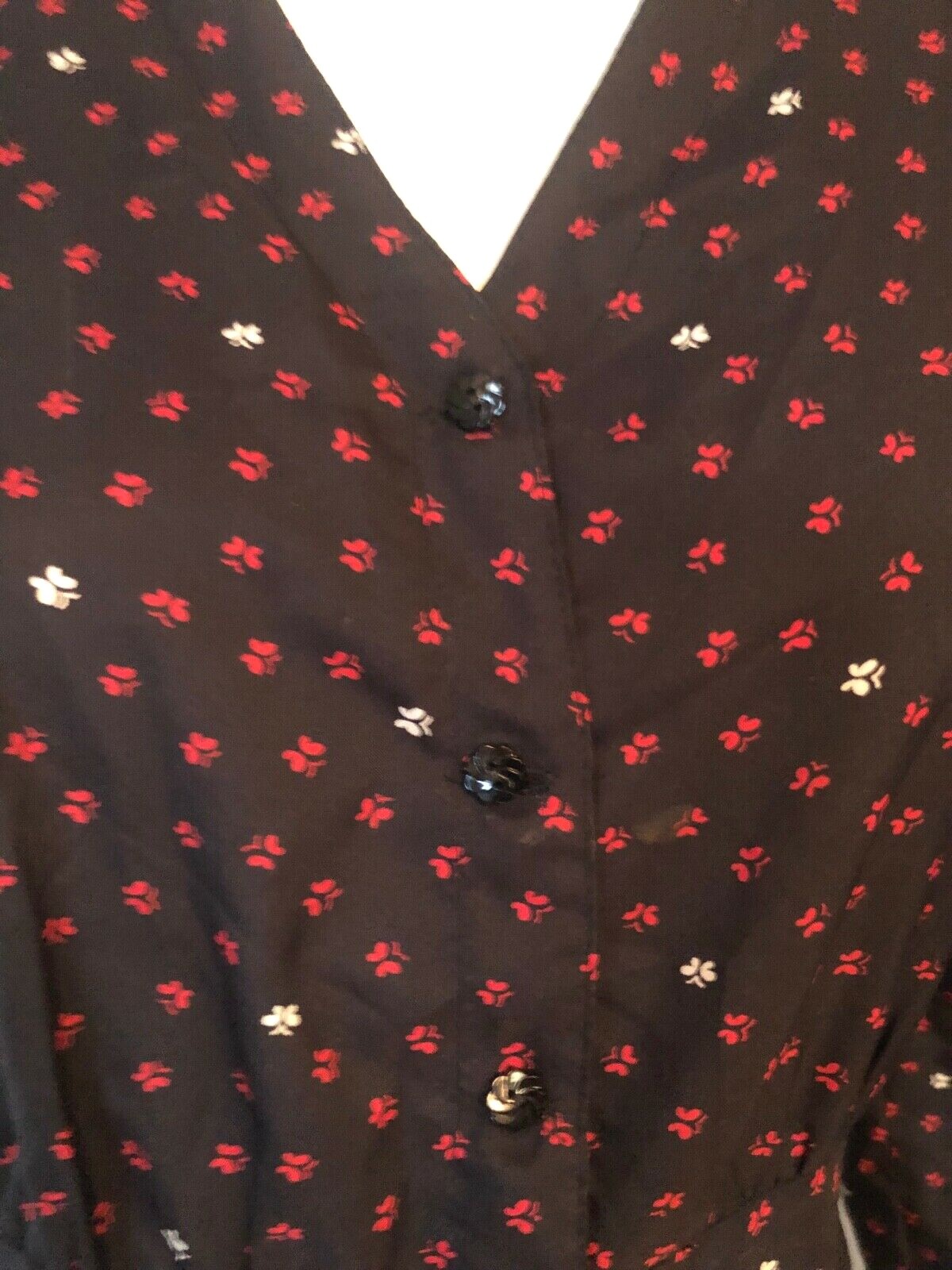 Dress 7 Vtg 70s 80s Poly WHIMSY BUTTERFLY Print PUFF SLEEVE Secretary DISCO S M