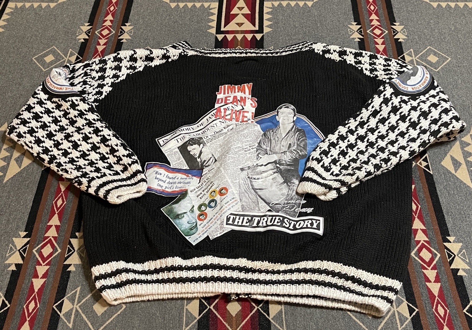 NO! James Dean Patchwork Knit Moto Cardigan Vintage OS Q4