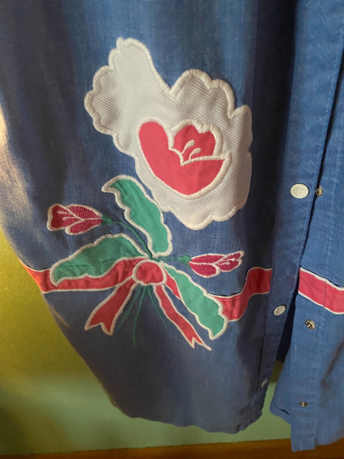 Vintage Smart Time Small Duster Robe House Dress Blue Snap Up Flower Union Made