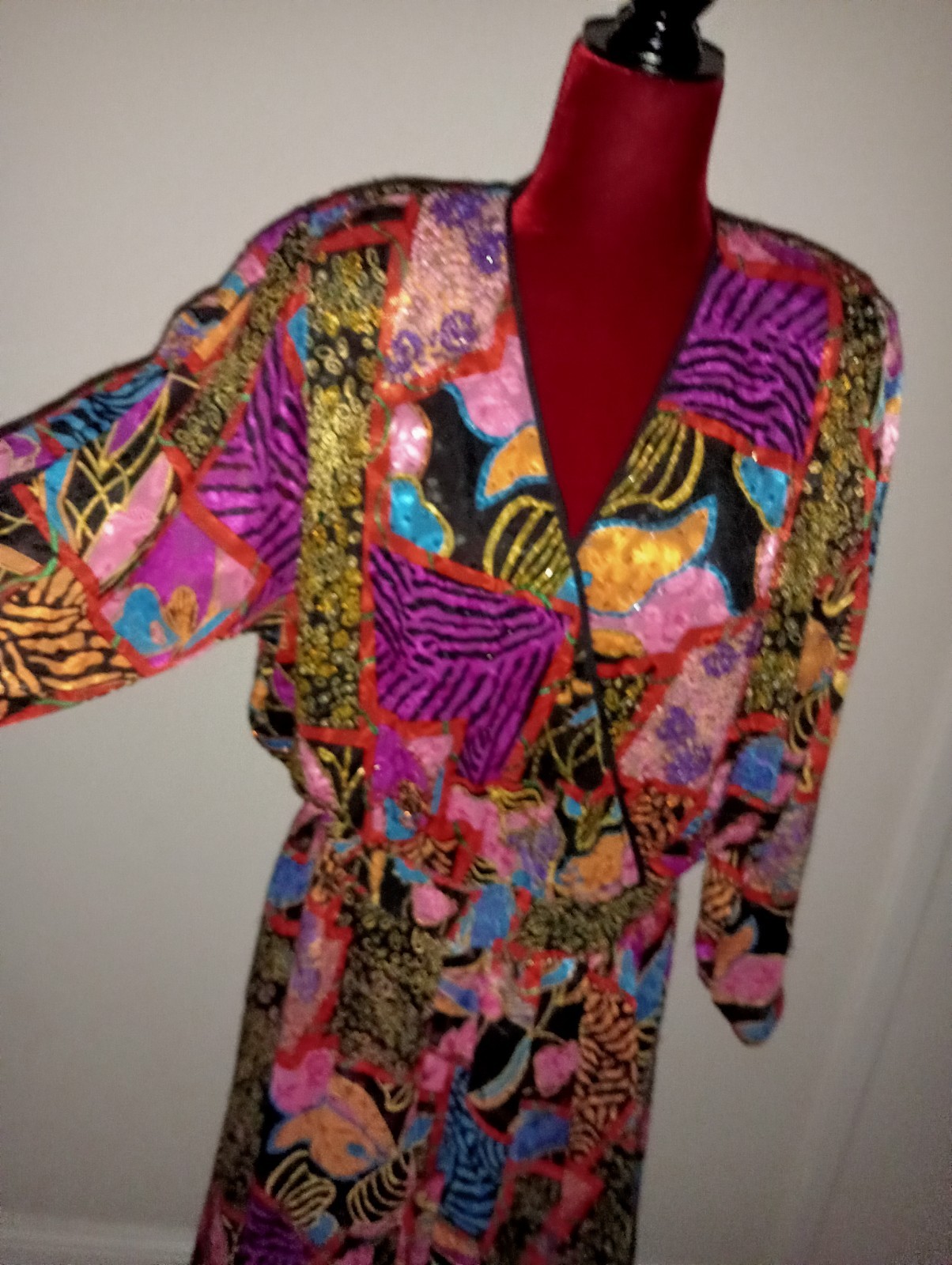Vintage Diane Freis Georgette Maxi Dress purple turquoise black vibrant Boho