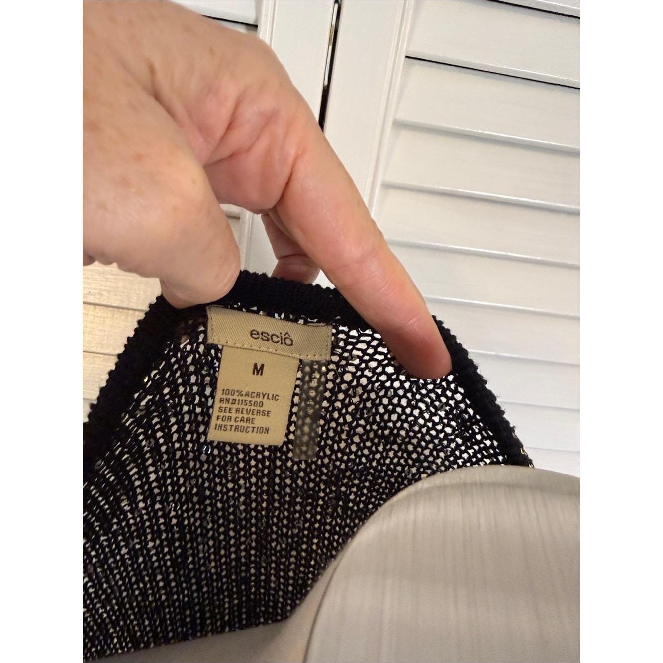 Vintage Escio Black Gold Sequin Striped Knit Sweater Size M 80s Glam Sparkle