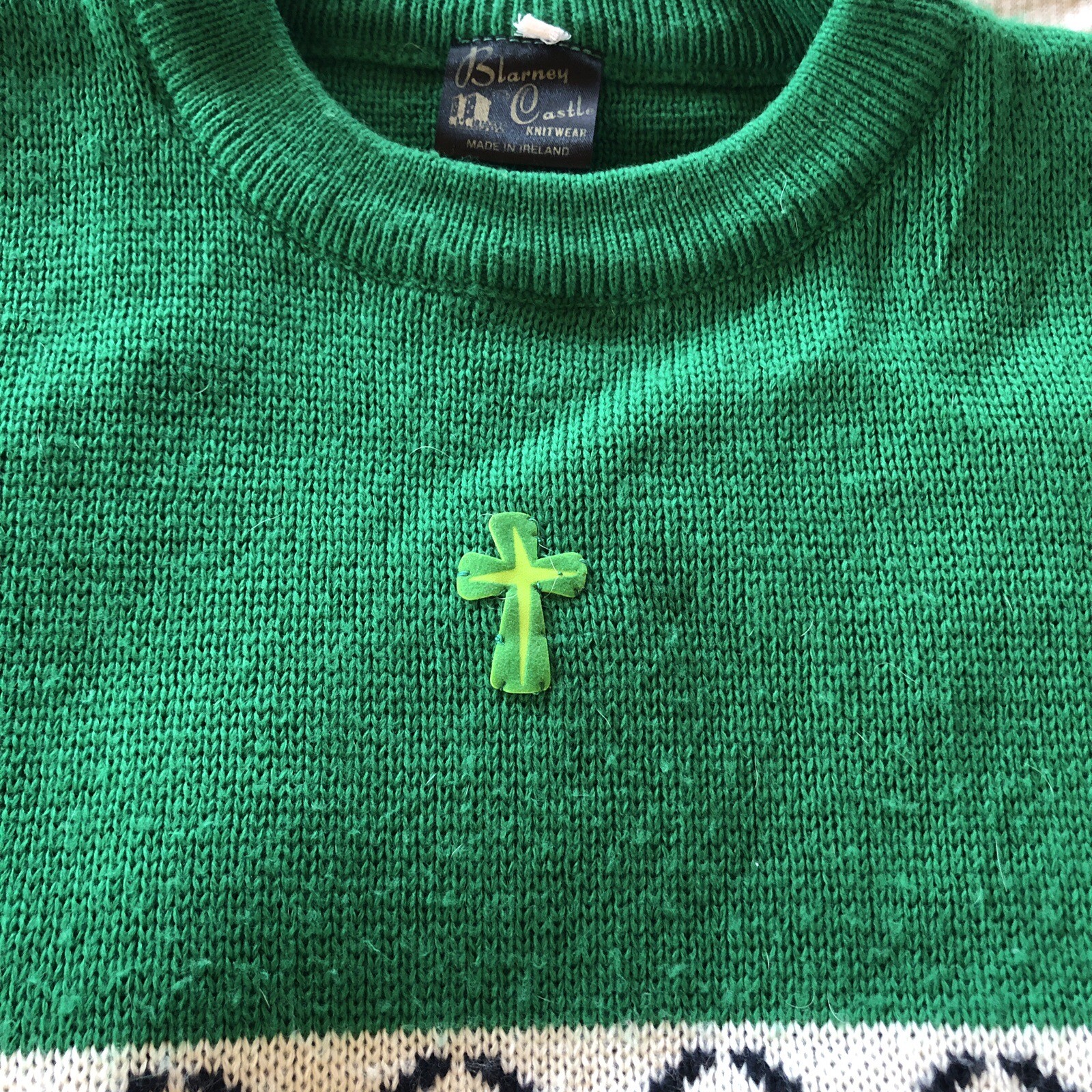 Vtg Blarney Castle Irish Sweater Size Medium Pullover Shamrocks St Patricks Day