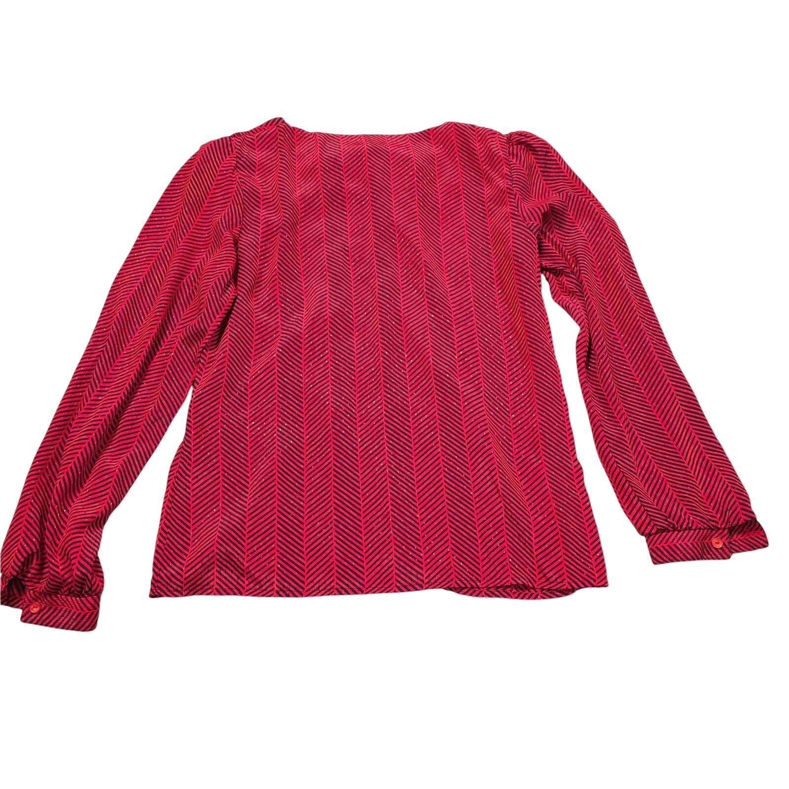 Vintage Dabney Blouse Button Shoulder Pleats Red/Black Gold Dots Women Size 10