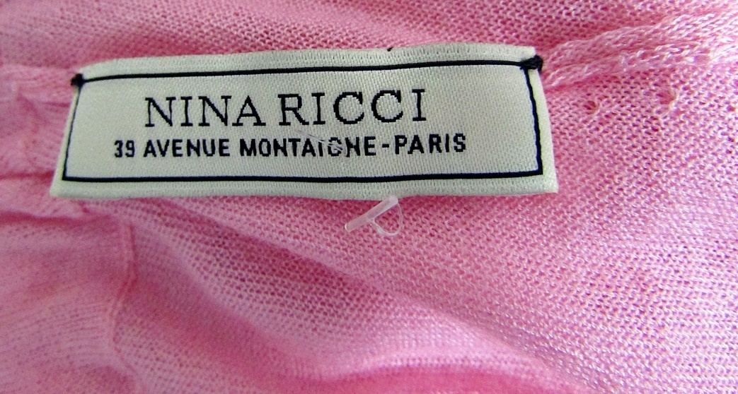 NINA RICCI Top Pink Cashmere Silk Tie Lace Blouse Medium 38 4 US Vintage NEW