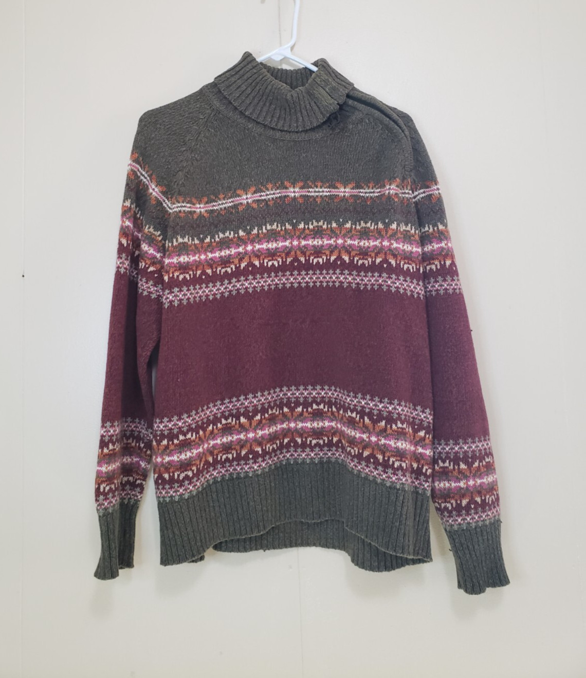VTG Tiara International Womens M Turtleneck Sweater Nordic Fair Isle Zip Neck