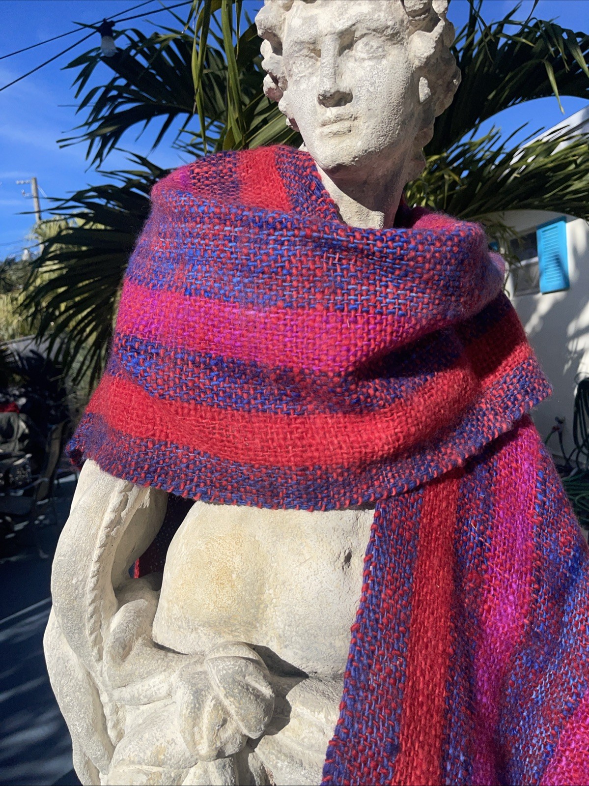 Manos Del Uruguay Handspun Artisan Fringe Poncho Shawl Sweater Knit Blanket Boho