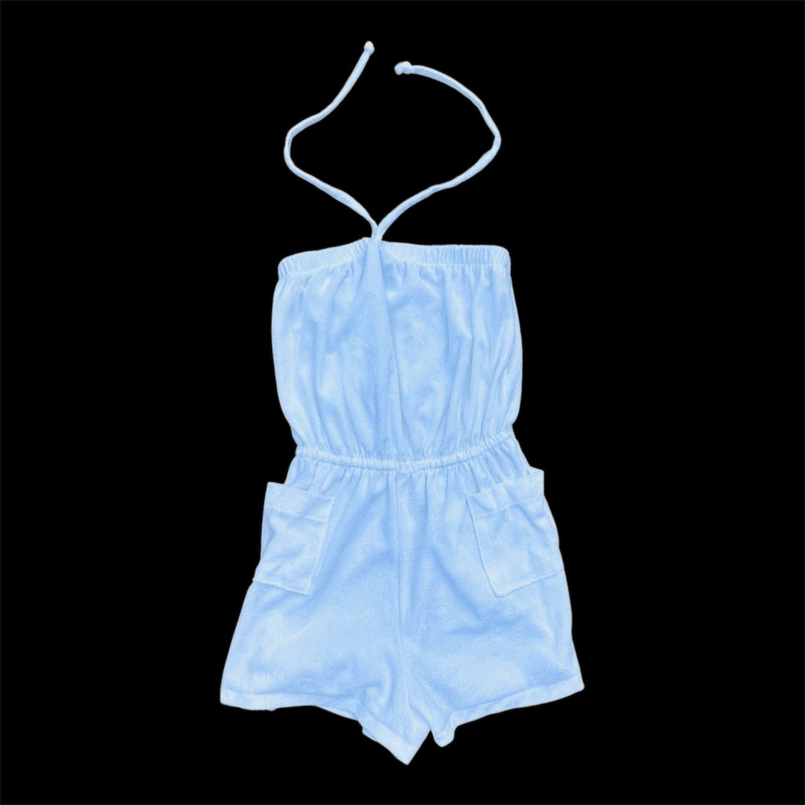 VTG 70s White Terry Short Romper CoverUp Strapless Halter Beth Michaels Medium