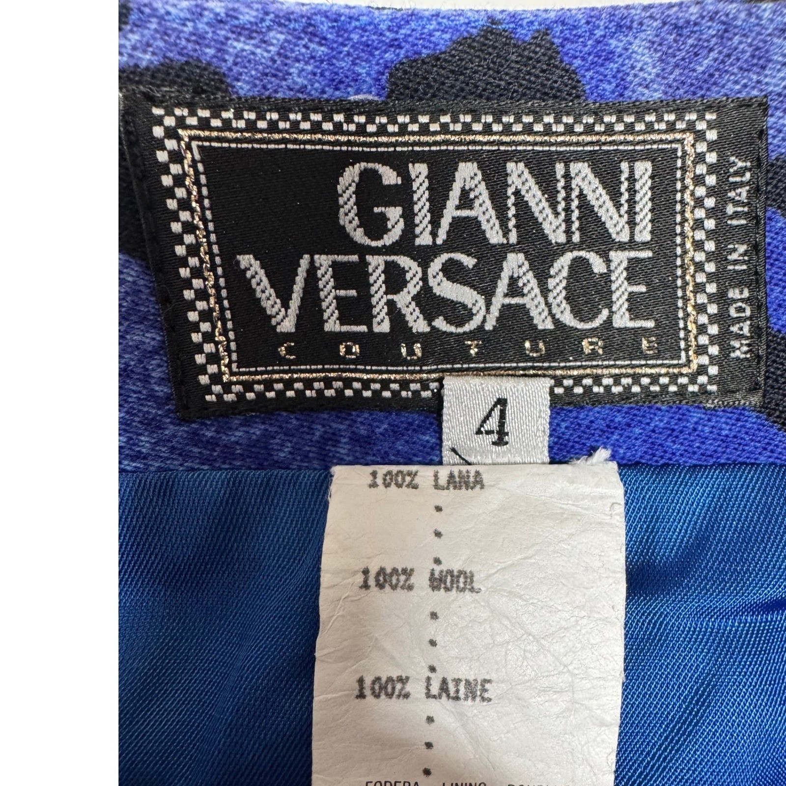 Vintage Gianni Versace Couture Blue Leopard Pencil Skirt Sz 4 Glam Office Retro