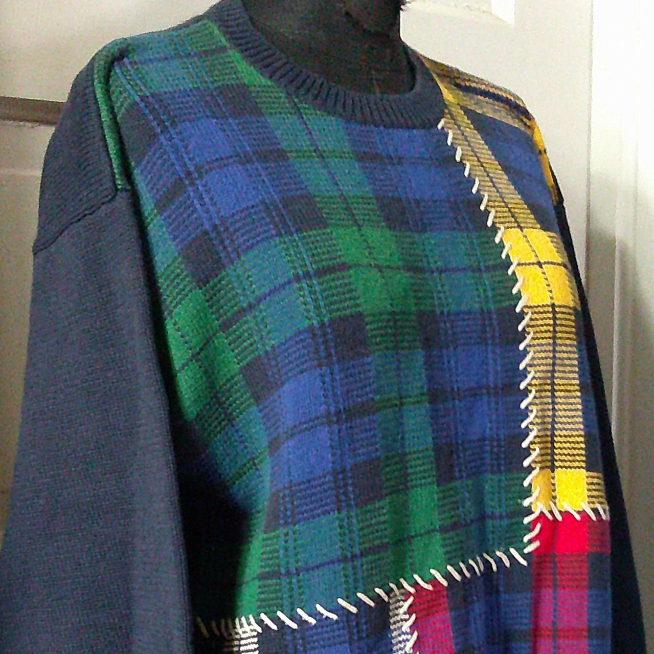 80’s LIZ & CO Ladies Heavy Warm Plaid Colorblock Sweater S