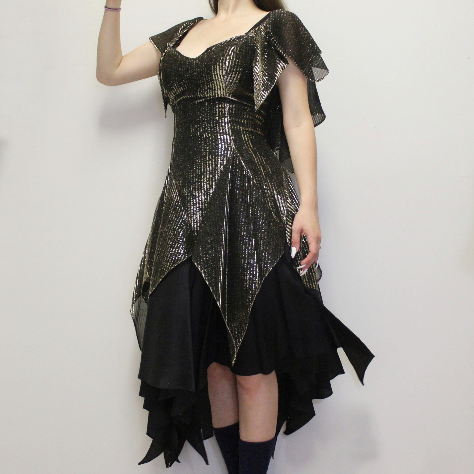 Vintage 80s Fairycore Formal Dress Gold Hanky Hem Dress by Nuance