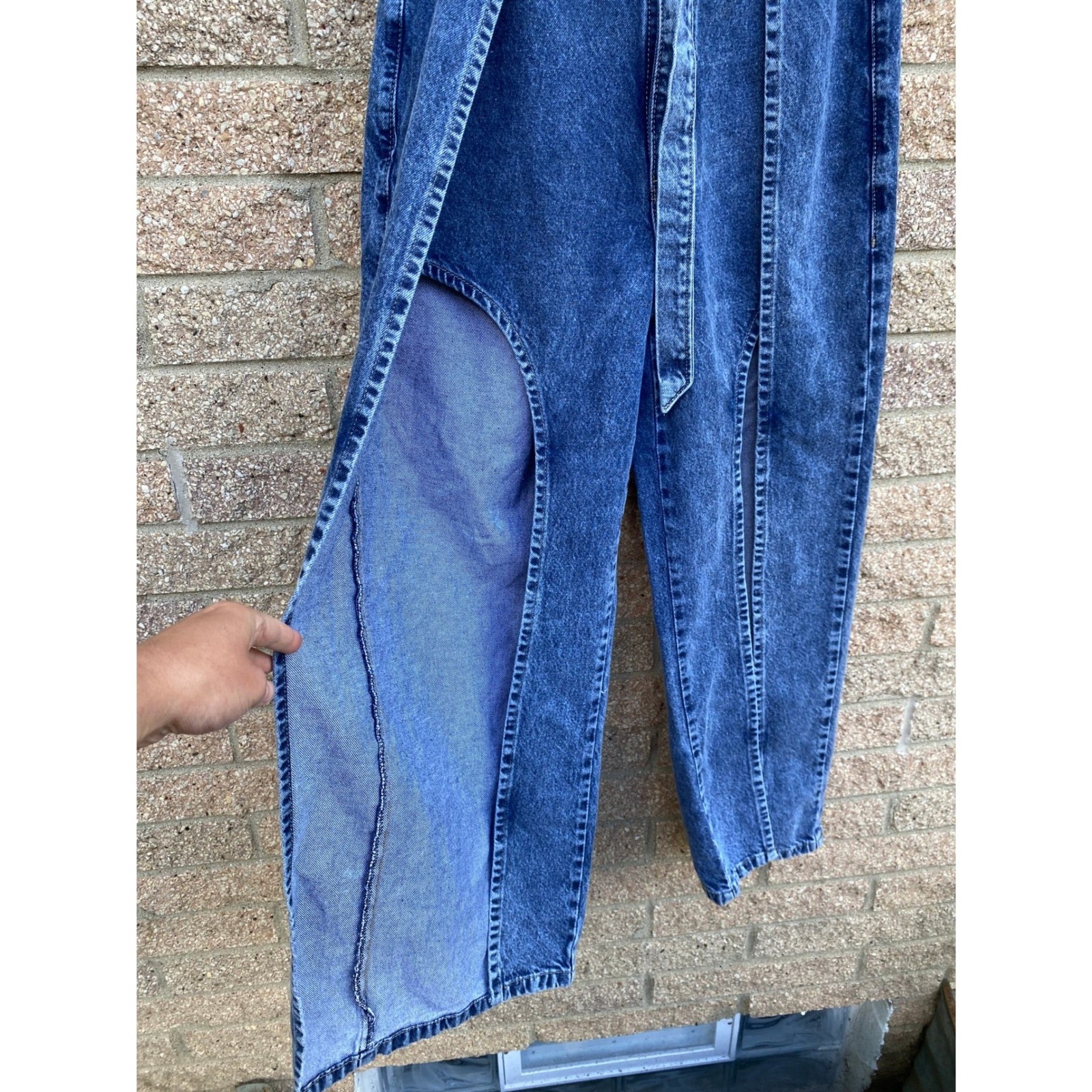 Vintage 1990s High Waist Denim Chaps Jeans Slits 6 Western Cowgirl Barrel Boho