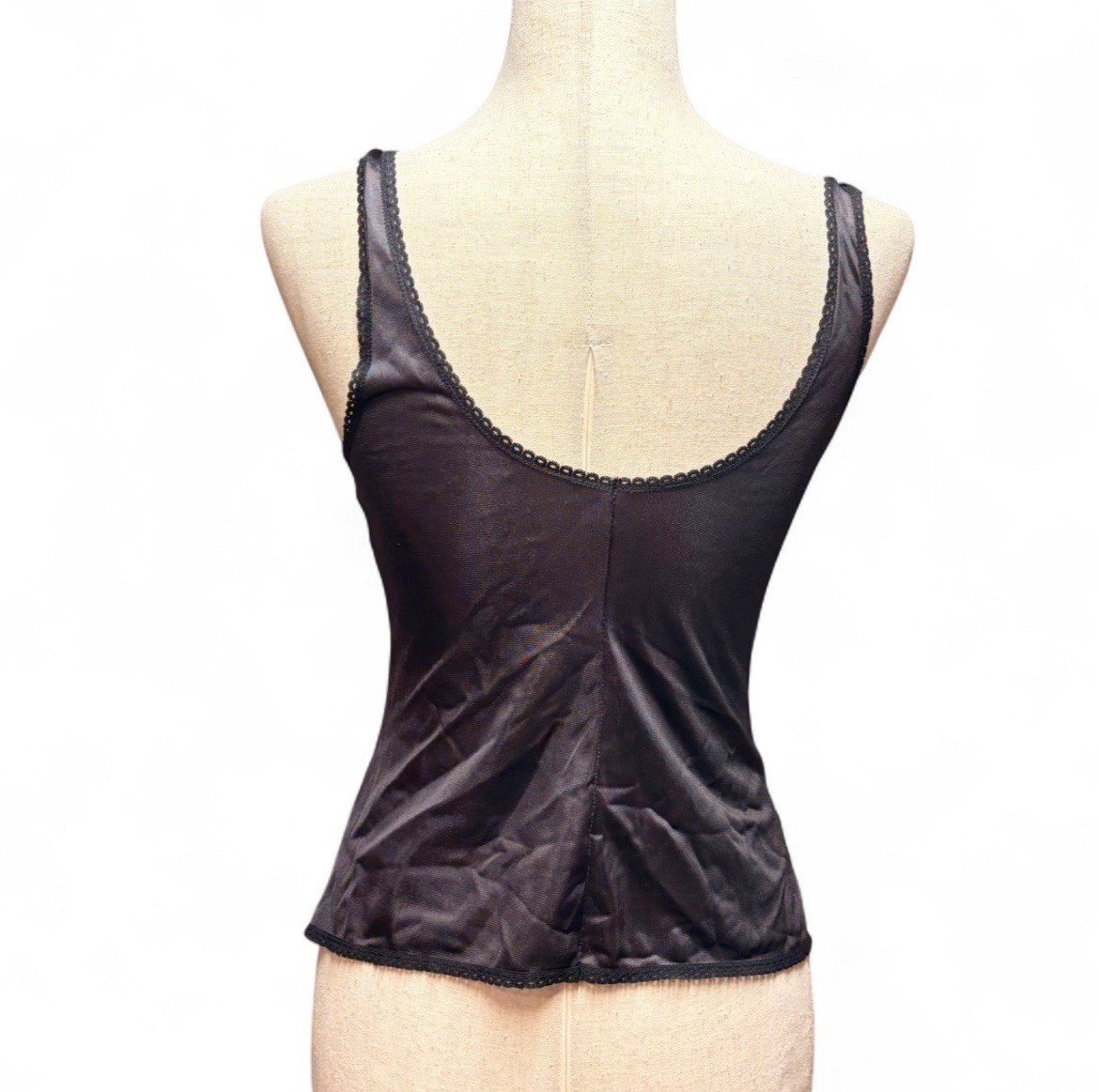 Vintage Maidenform Chantilly Silky Black Lace Camisole size 32 Goth Romantic