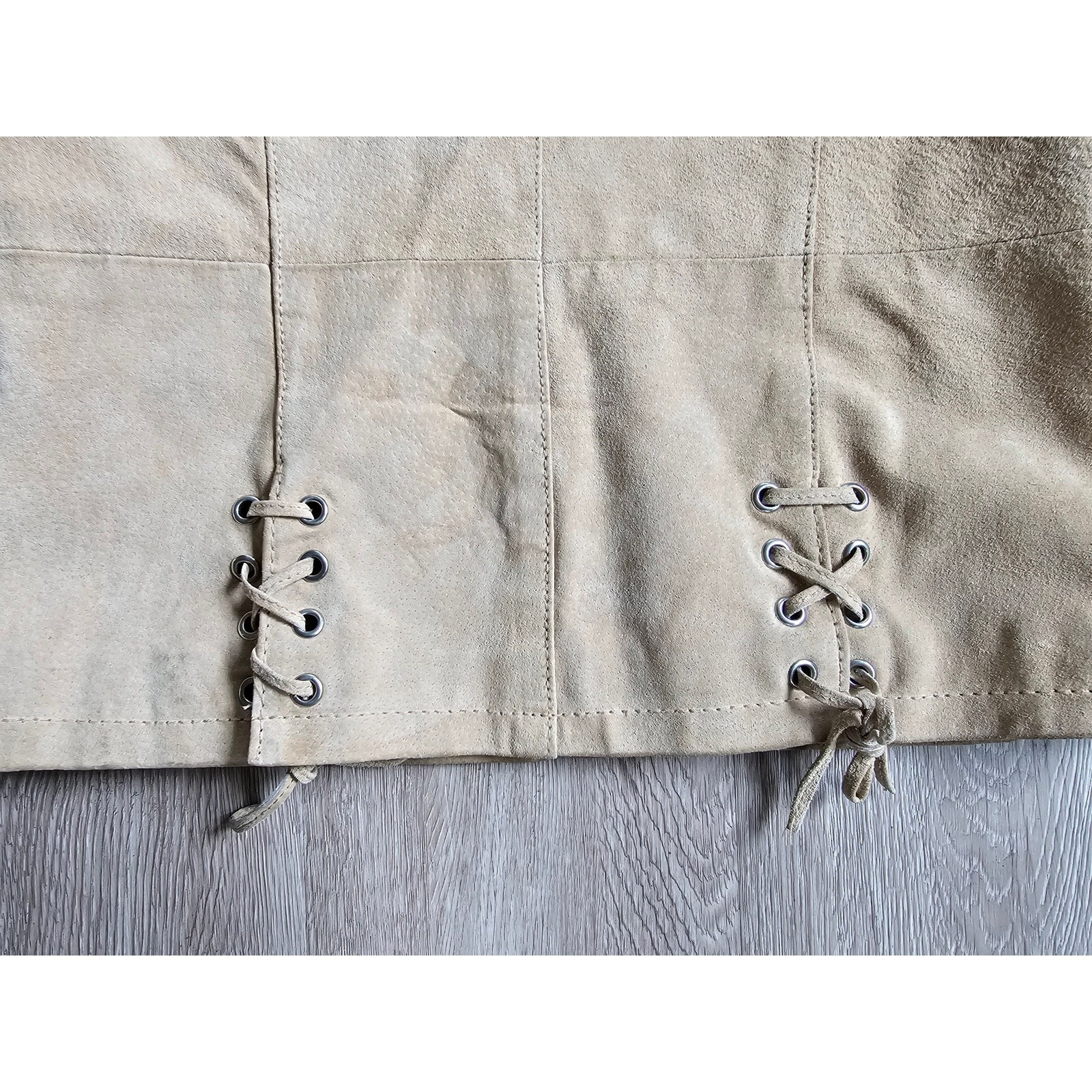Vintage Y2K Tan Genuine Suede Leather Zip Jacket Lace Up Accents | Western