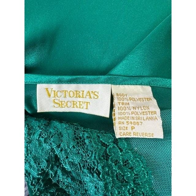Vintage Victorias Secret Gold Label Emerald Green Satin Lace Slip Dress XS P