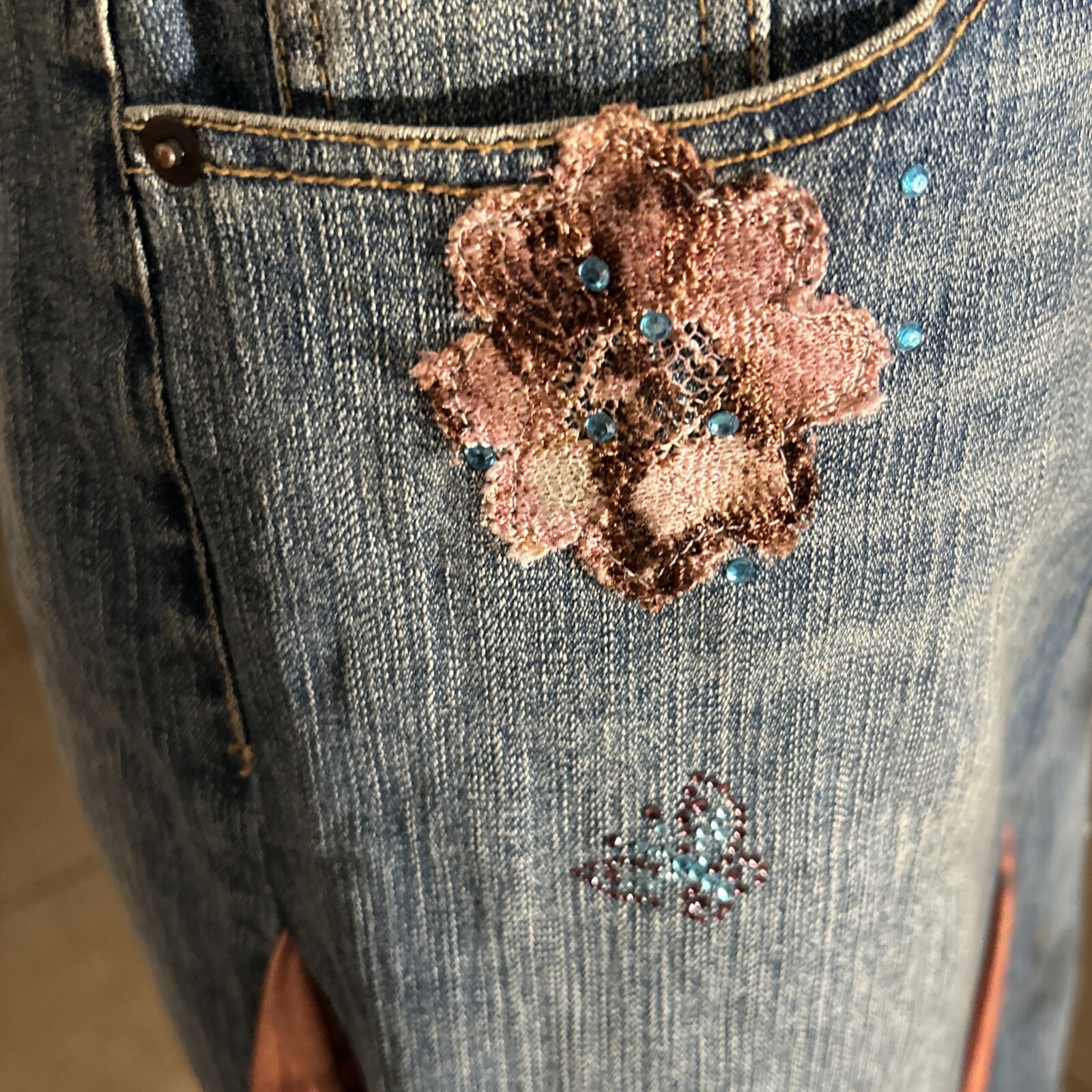 Alberto Makali 80s Vintage Embellished Designer Denim Jean Skirt Sz 8 RARE