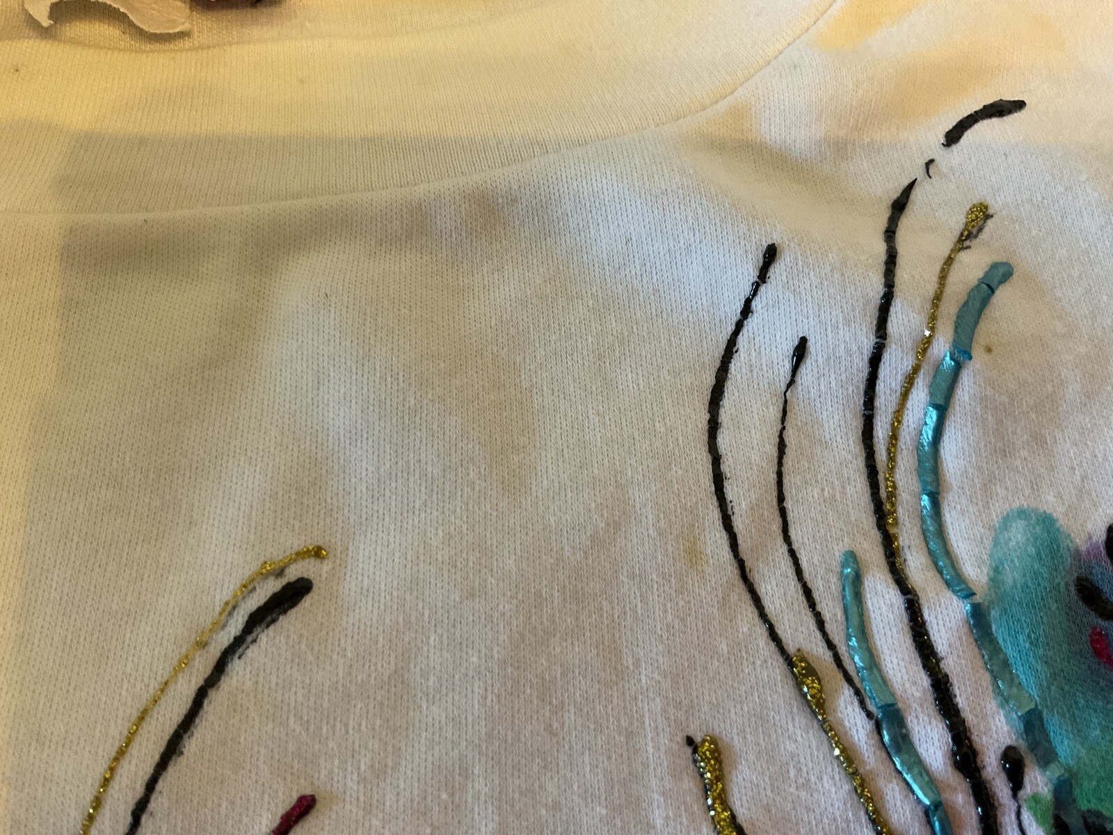 Vintage 1980’s Puff Glitter Paint Print Shirt by You Look Great Signed Valerie