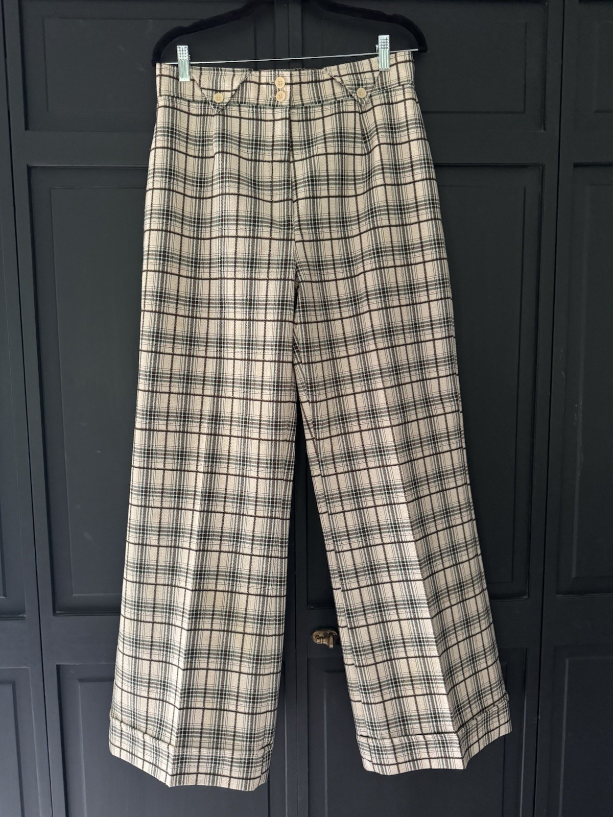 Vintage K-Mart Plaid Pleated Dress Pants Tweed Polyester Beige Brown Black