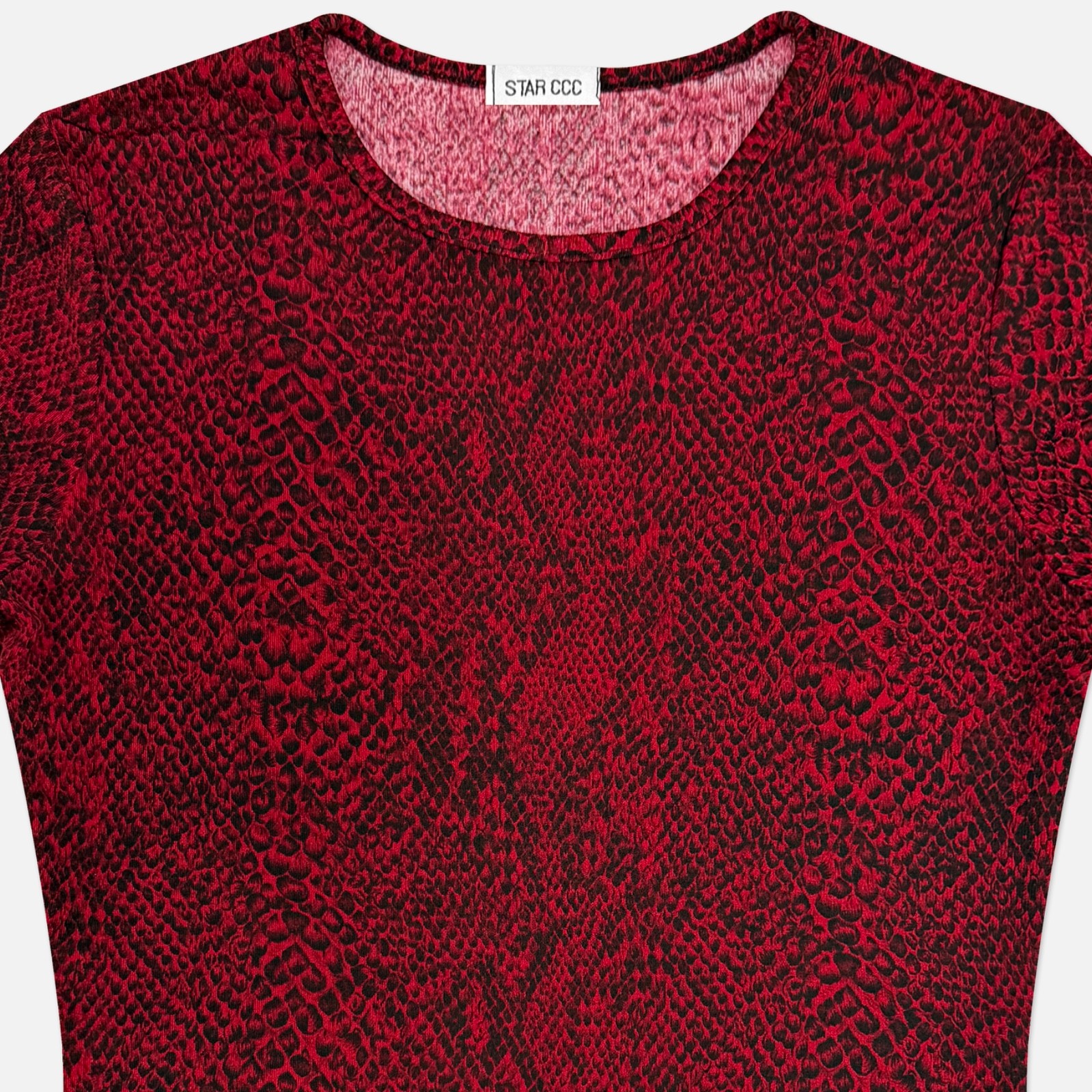 Vintage 90s Star CCC USA Red Black Snakeskin Baby Tee Slinky Party Club Top M