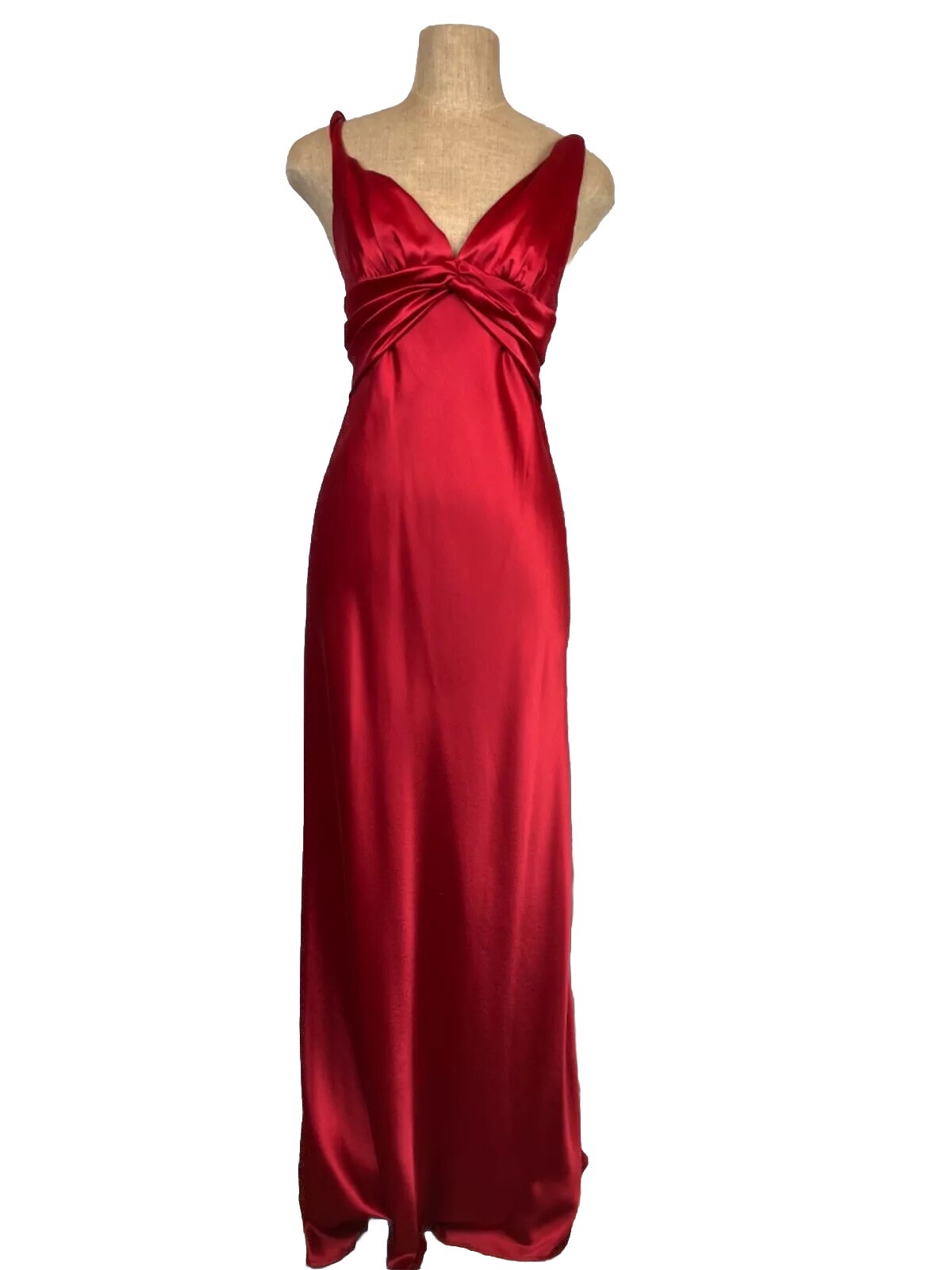 ABS Collection Allen Schwartz Vintage 90s Cherry Red Satin Gown Maxi Dress Size