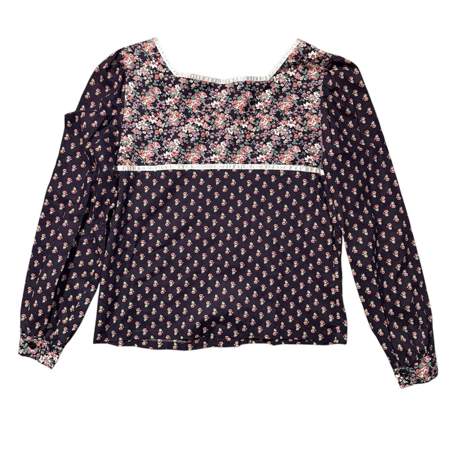 VTG 70s Montgomery Ward Floral Peasant Top Small Medium Cottage Boho Prairie