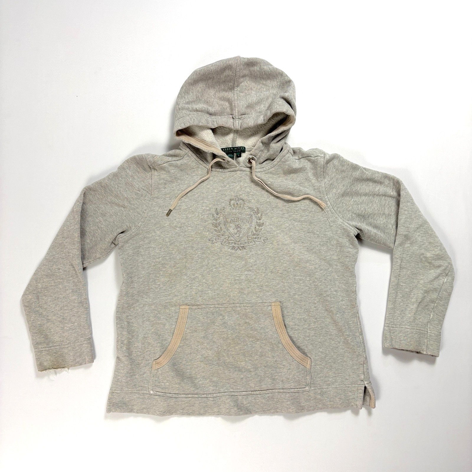 Vintage Ralph Lauren Active Womens Embroidered Sweatshirt Gray M Cropped Hoodie