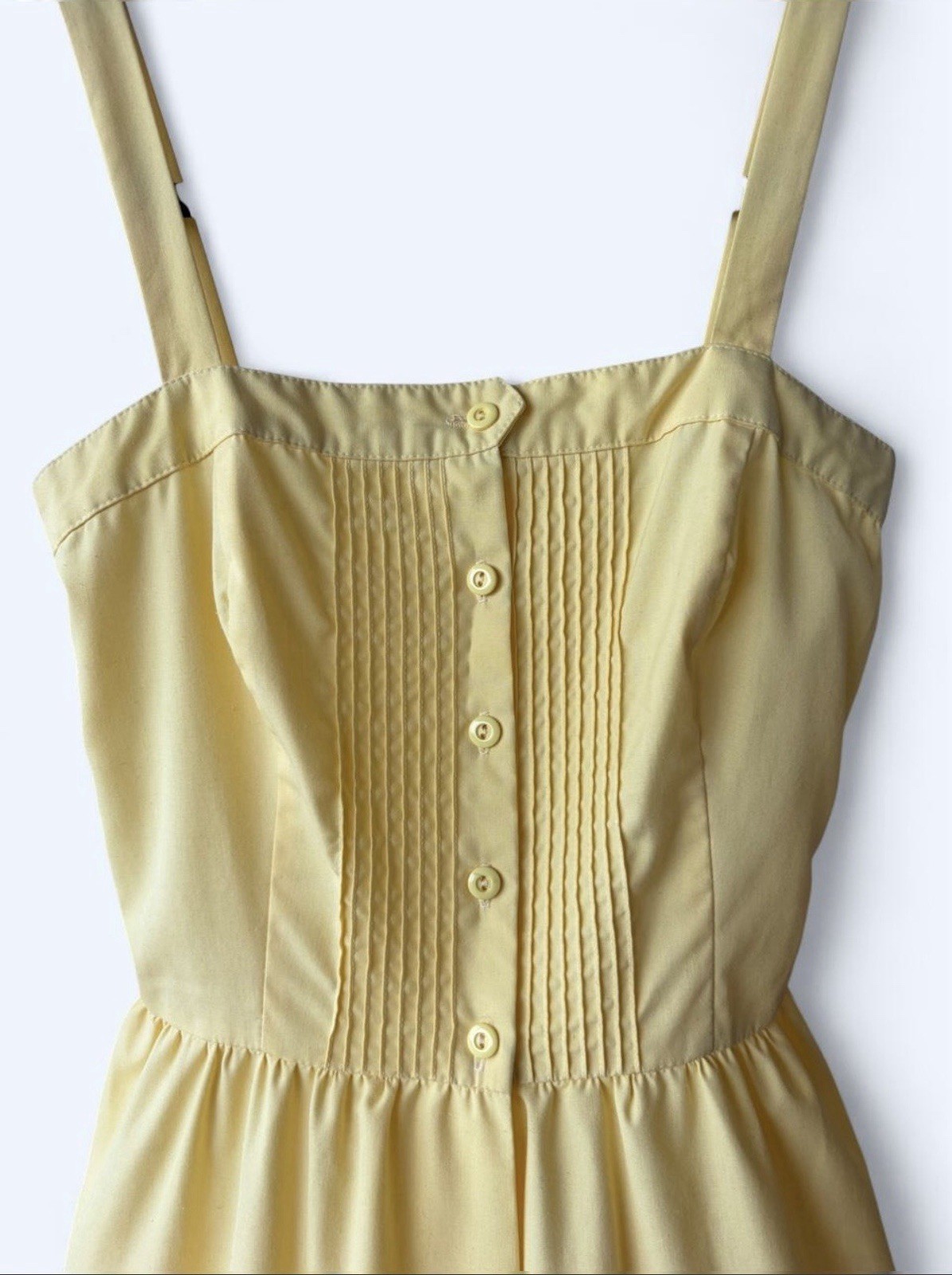 Vtg Lanz Originals Yellow Button-Front Summer Cottage Core Dress XS