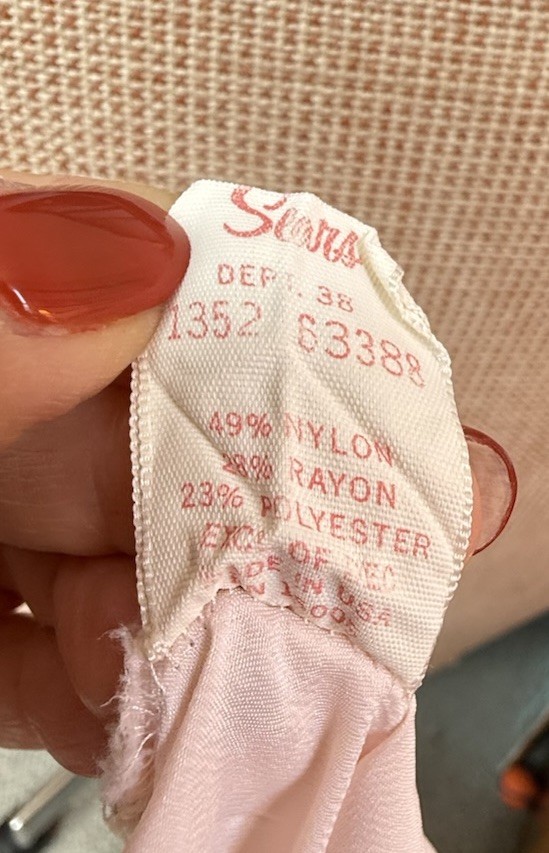 VTG Sears Pink Satin Long Nightgown Sleeveless Lace Trim Lingerie Size 34